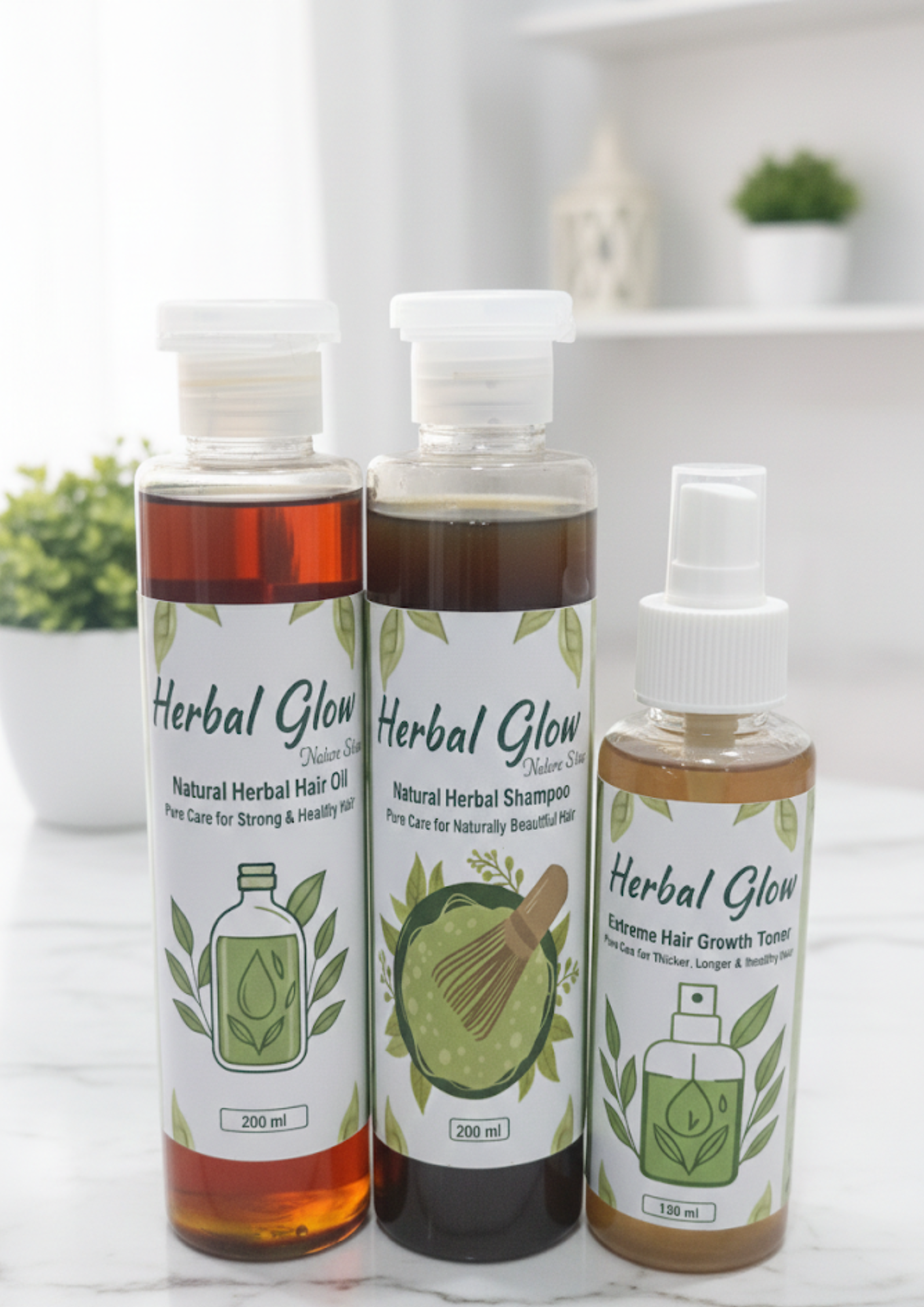 Herbal Glow Complete Hair Care Trio 200 ml Oil + 200 ml Shampoo+ 120 ml Toner